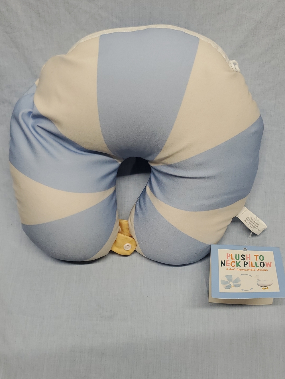 Plush Neck Pillow for Kids - Blue and Cream, Convertible 2-in-1